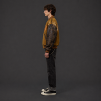 Blouson universitaire homme en laine Melton teinte en pièce 800 GSM, style vintage, avec empiècements en cuir de cheval Tea-Core, coupe carrée courte et broderie