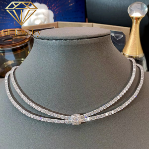Collier tennis double rang en or blanc 18 carats avec diamants de laboratoire, style Old Money, empilable, bijou de soirée élégant pour la clavicule - Product Image 3