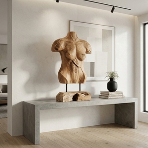 Manekin Woman Stand Handcrafted <b>Wooden</b> Torso Sculpture <b>Rustic</b> Tabletop Decorative Artwork Metal Stand Home Decor Display Accent - Product Image 4