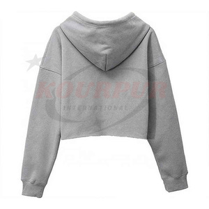 Sudadera Corta con Capucha para Mujer, Color Sólido, Manga Larga, Informal, para Invierno, Transpirable, de Lona Gris, con Logotipo Frontal - Product Image 6