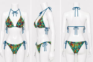 Conjunto de Bikini de Dos Piezas con Cuello Halter para Mujer, Tallas Grandes, Diseño Geométrico, Relleno Extraíble, Parte Inferior con Lazos Laterales, 100% Personalizado - Product Image 3