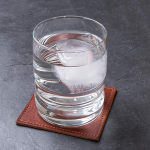 New Design Leather <b>Coasters</b> - Premium Full Grain Leather, Double Layered Square Rustic Brown <b>Coaster</b> <b>Set</b>, 4”x4” - Handmade - Product Image 2