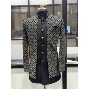 Sherwani de Diseño de Alta Calidad para Hombre, Estilo Indo Occidental de 3 Piezas, Negro Bordado de Lujo, para Usar en Compromisos, a un Precio Accesible - Product Image 1