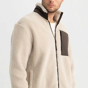 Custom Men's Winter Stand Collar Polar Fleece Hoodie with Digital Printing Beaded Embroidery Zip-Up <b>Wool</b> Sherpa Jacket - Product Image 5