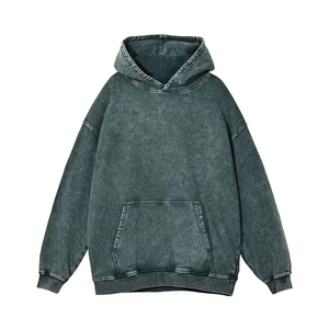 Men's Oversized Hooded Sweatshirt Solid Color Cotton French Terry Pocket Design Washed Look Autumn Wear Regular Fit - Product Image 3