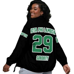 Iota Phi Lambda Women Custom Chapter Varsity Jacket Black Emerald Green Greek Letters Crest Number Year Bomber Coat Personalized - Product Image 2