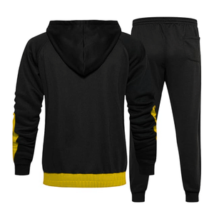 Ensemble de survêtement pour homme, haut de gamme, bleu à empiècements, fermeture éclair noire, 100% coton, coupe classique, sweat-shirts et pantalons décontractés - Product Image 4