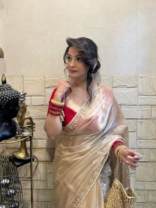 Soft Fandy Satin Designer Saree Beautiful Khatli Cutdana Handwork Elegant All Over Arco Border & Matching Khatli Work <b>Blouse</b> - Product Image 2