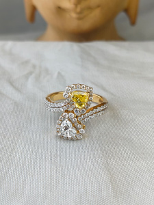 Heart Cut Yellow & White Diamond Toi Et Moi <b>Ring</b> in Yellow Gold <b>Split</b> Shank Bridal Wedding Engagement Anniversary Gift for Her - Product Image 3