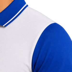 Premium White And <b>Blue</b> Mens <b>Polo</b> <b>Shirt</b> With Contrast Side Panel Design Custom Logo Embroidery Golf Sportswear Short Sleeve - Product Image 5