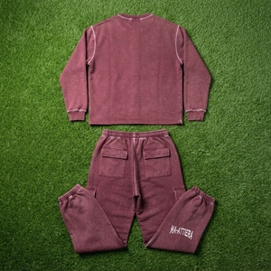 Conjunto de Sudadera con Cuello Redondo y Pantalones Jogger Color Borgoña para Hombre, Conjunto de Dos Piezas Informal para Calle - Product Image 6
