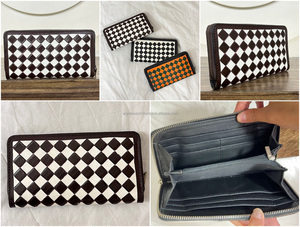 Designer <b>Ladies</b> Hand Tooled Genuine Cowhide Leather Clutch Checkered Pattern Zipper <b>Wallet</b> Multi Card Holder Premium Product - Product Image 3