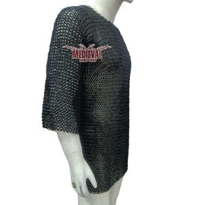 Medieval Knight Mild Steel Chainmail Armor Handmade Shirt 09mm Flat Riveted <b>Ring</b> Half Sleeve for Adult Reenactment Costume - Product Image 2
