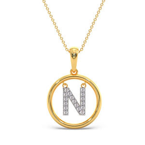 จี้เพชรรูปตัวอักษร N แบบวงกลม พร้อมสร้อยคอทองคำ - Product Image 2
