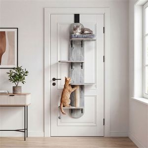 Albero per Gatti da Appendere alla Porta a 5 Livelli Regolabili, Grigio, 4 Piani, Senza Foratura, Facile Installazione per Appartamenti - Product Image 5