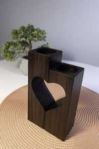 Ensemble de porte-bougies en bois en forme de cœur, décoration rustique - Product Image 2