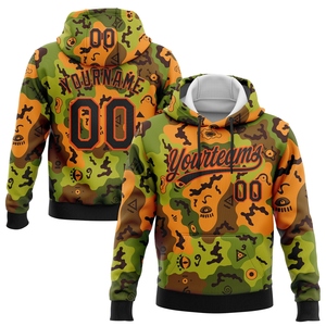 Sweat-shirt à capuche sportif OMMIZ INDUSTRY personnalisé, motif camouflage noir-orange, visages 3D amusants, hommage aux forces de l'ordre - Product Image 1