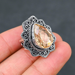 Bague en argent sterling 925 avec pierre de morganite synthétique en forme de poire, faite à la main, bijou de mariage en turquoise, vente chaude - Product Image 4