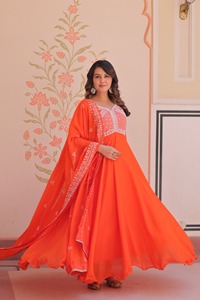 Nouvelles robes Anarkali Salwar Kameez traditionnelles indiennes pour femmes, en georgette, richement brodées de sequins et de perles, pour mariage - Product Image 2