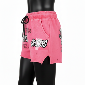 Shorts de mujer de algodón y poliéster, tipo booty, color rosa, tela suave cepillada, estampado con transferencia térmica, logo personalizado. - Product Image 2