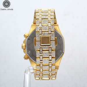 Charm_Jewels Luxury Men's Yellow Gold Diamond Watch 43mm Round Analog Quartz <b>Chronograph</b> Folding Clasp - Product Image 2