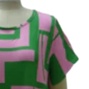 AKA Vestido geométrico con bolsillos para mujer, rosa, verde, manga corta, informal, midi, holgado, para uso diario, atuendo de moda - Product Image 2
