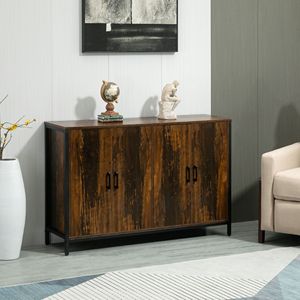 Rustic Brown Industrial <b>Sideboard</b> Buffet Cabinet with Adjustable Oak Shelves for Villa <b>Kitchen</b> or Coffee Bar Use - Product Image 2