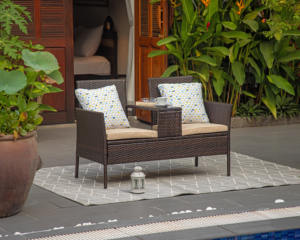 CR00020 Banco de jardín moderno de acero de 2 plazas con mesa marrón para uso en exteriores, villas o dormitorios, directo de fábrica en Vietnam - Product Image 4