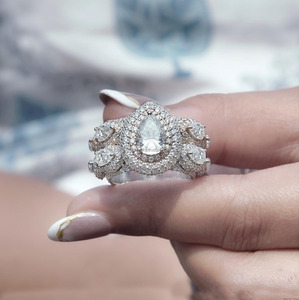 Pear Cut Moissanite Diamond Hip Hop Two Tone Iced Cluster <b>Statement</b> <b>Ring</b> 925 Sterling <b>Silver</b> Rhodium Plated Luxury Bling Jewelry - Product Image 6