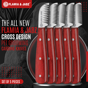 FLAMIA & JABZ หวีกรูมมิ่งสุนัขสแตนเลส ด้ามไม้สีแดง มีดตัดขนสัตว์เลี้ยงสำหรับเทอร์เรียร์ - Product Image 2