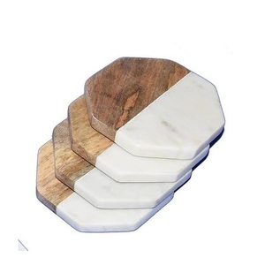 Sous-verre de tasse à thé en marbre et bois tapis de verre à jus carré caboteur en pierre blanche décor à la maison sous-verres haute vente - Product Image 2