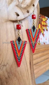 Pendientes Colgantes Bordados a Mano con Cuentas en Forma de Flor, Joyería de Moda Unisex Multicolor para Fiestas - Product Image 3
