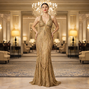 Robe de soirée scintillante exclusive pour femmes |   Silhouette de sirène sans dos |   Robe de soirée formelle - Product Image 2