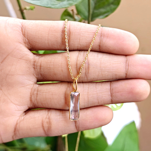 Chunky gemstone <b>necklace</b> rectangle cut clear quartz charm pendant <b>necklace</b> 18k gold plated bezel set minimalist jewelry <b>necklace</b> - Product Image 1