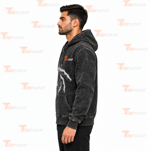 Men Acid Washed Zipper Hoodie 400GSM Soft Cotton Fleece Street Style Hoodie Custom OEM Private Label Factory - Product Image 3