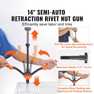 14-Inch Rivnut Tool Kit with 7 PCS Metric SAE Mandrels & 70 PCS Assorted <b>Rivet</b> <b>Nuts</b> 10 24 1/4 20 M6 5/16 1 for <b>Riveting</b> Machine - Product Image 2