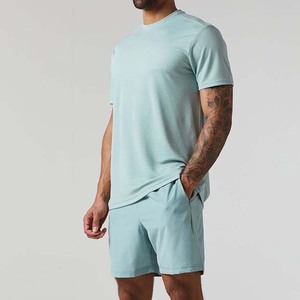 Conjunto de Camiseta y Pantalones Cortos de Algodón Tejido para Hombre, Estilo Casual, Personalizable (OEM), Transpirable, de Alta Calidad, para Gimnasio, Venta al Por Mayor, para Uso en Verano - Product Image 3
