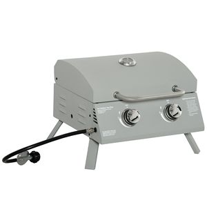 Light Grey 2-Burner Propane Gas <b>Tabletop</b> BBQ Grill Portable with Foldable Legs and Lid Thermometer for Camping - Product Image 1