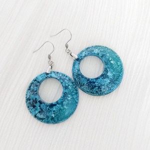 <b>Blue</b> earrings <b>glitter</b> earrings hoop earrings round earrings statement earrings handmade Resin earrings Crafted - Product Image 1
