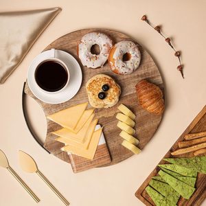 Bandeja de Servir de Alta Calidad, Redonda de Madera de 14 Pulgadas con Asa de Metal, Ecológica, Organizador, Regalo para Restaurantes - Product Image 3