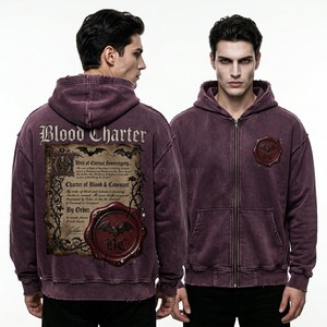 Oversized Purple Hoodie Custom Witch House Graphic Print Men Drop Shoulder Sweatshirt Vintage Wash Fleece Hoodie Manufacturer - Product Image 4