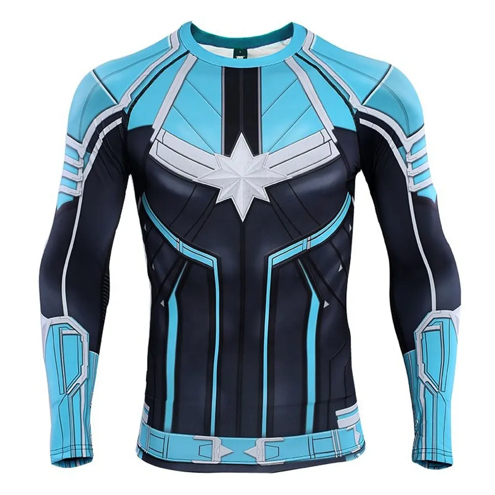 Captain Compressie Shirts 3d Bedrukte T-Shirts Heren Raglan Mouw 2021 Lange Mouwen Patroon Tops Heren