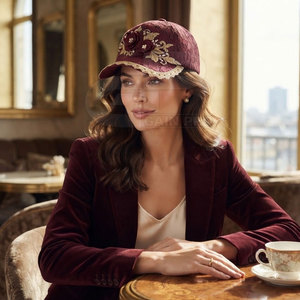 Gorro de Béisbol de Encaje para Mujer, con Bordado Floral Intrincado y Pedrería, Cierre Ajustable, para Uso Diario - Product Image 2