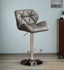 Grey Leatherette Modern Bar <b>Stool</b> Swivel Counter Height Kitchen Furniture <b>Cushioned</b> Seat Ergonomic Metal Frame Adjustable Desi - Product Image 4