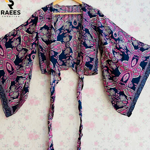 New Arrival Bohemian Silk Wrap Top For Women Flare <b>Bell</b> <b>Sleeve</b> Tie Top Boho Crop Top Tunic <b>Dress</b> With Short Length - Product Image 5