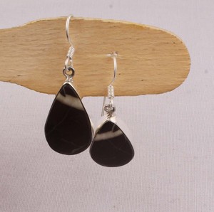 Pendientes de Ónix Natural Rayado en Plata de Ley 925, Pendientes Colgantes de Gema en Forma de Lágrima, Joyería Artesanal de Ágata Rayada al por Mayor - Product Image 2