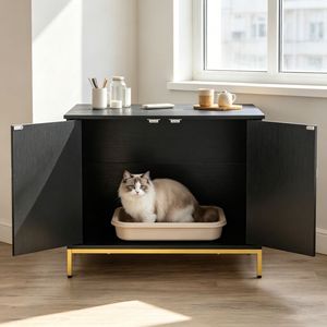 Lussuosa Cassetta per Gatti Ecologica in Legno, Grande Capacità, Forma Rettangolare, Facile da Pulire, per Soggiorno, con Funzione PC - Product Image 4