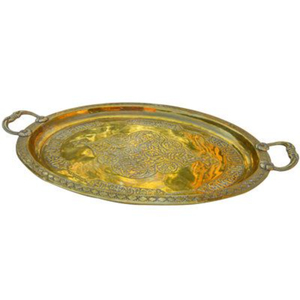 Plateaux de service à thé marocains faits à la main en laiton, ensemble vintage oriental gravé, assiettes décoratives rondes en métal pour mariages et événements - Product Image 2