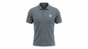 Polo à manches courtes gris pour homme, logo brodé, uni, décontracté, séchage rapide, tricoté en polyester, coupe classique - Product Image 1
