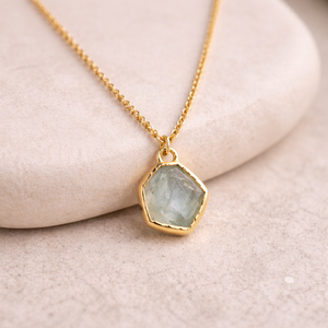 Colgante de Jade Hexagonal Chapado en Oro para Mujer, Joyería Clásica de Aleación, Colgantes Solitarios con Engaste de Bisel - Product Image 3